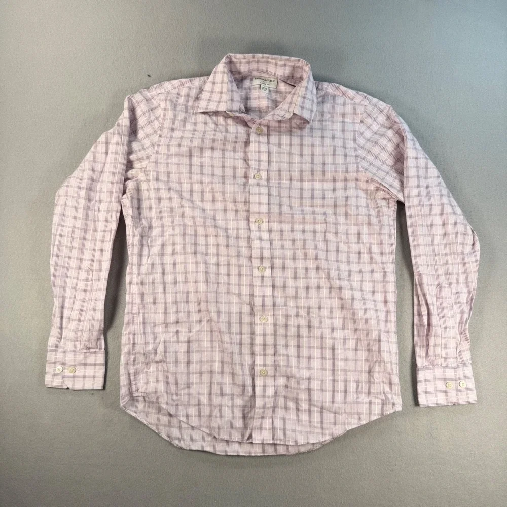 VTG Banana Republic Mens Classic Fit Plaid Button Down Shirt Pink Purple Small S